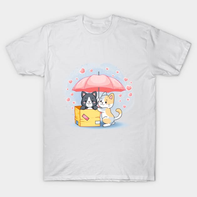 Cute lovely kittens under an umbrella T-Shirt by sharukhdesign